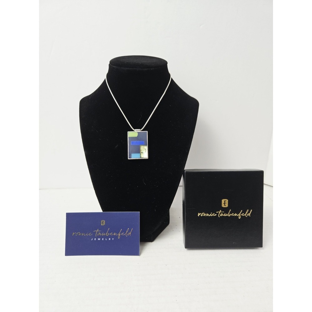 Ronnie Taubenfeld art glass necklace w/ box abstract colorblock New York‎